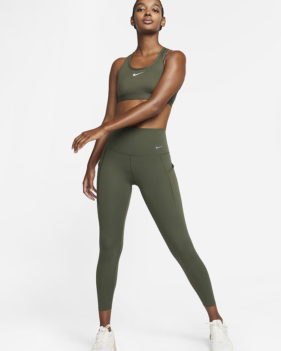 Leggings de 7/8 de tiro alto y sujeción media con bolsillos para mujer Nike Universa - Caqui militar/Negro