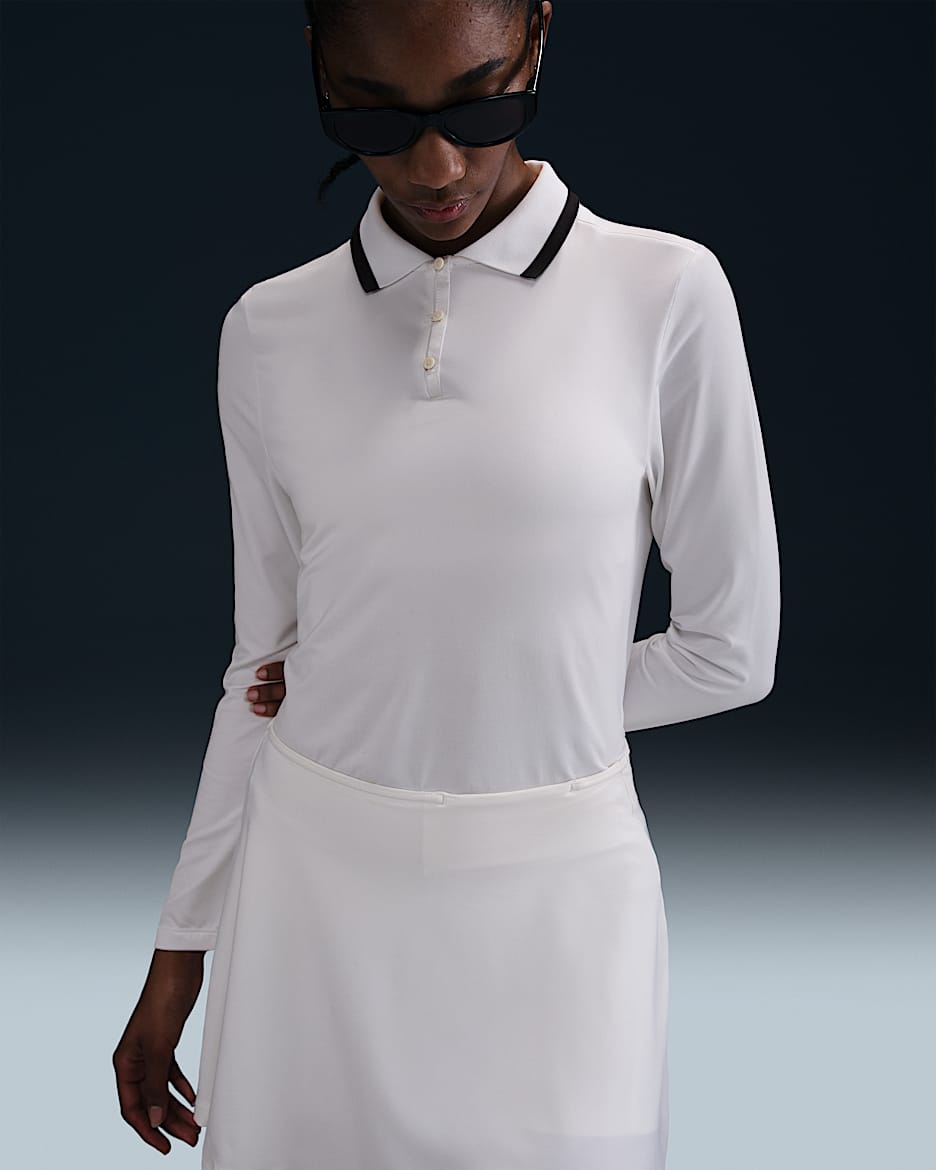 Nike Tour Women's Dri-FIT UV Protection Long-Sleeve Golf Polo - White/Black/Black