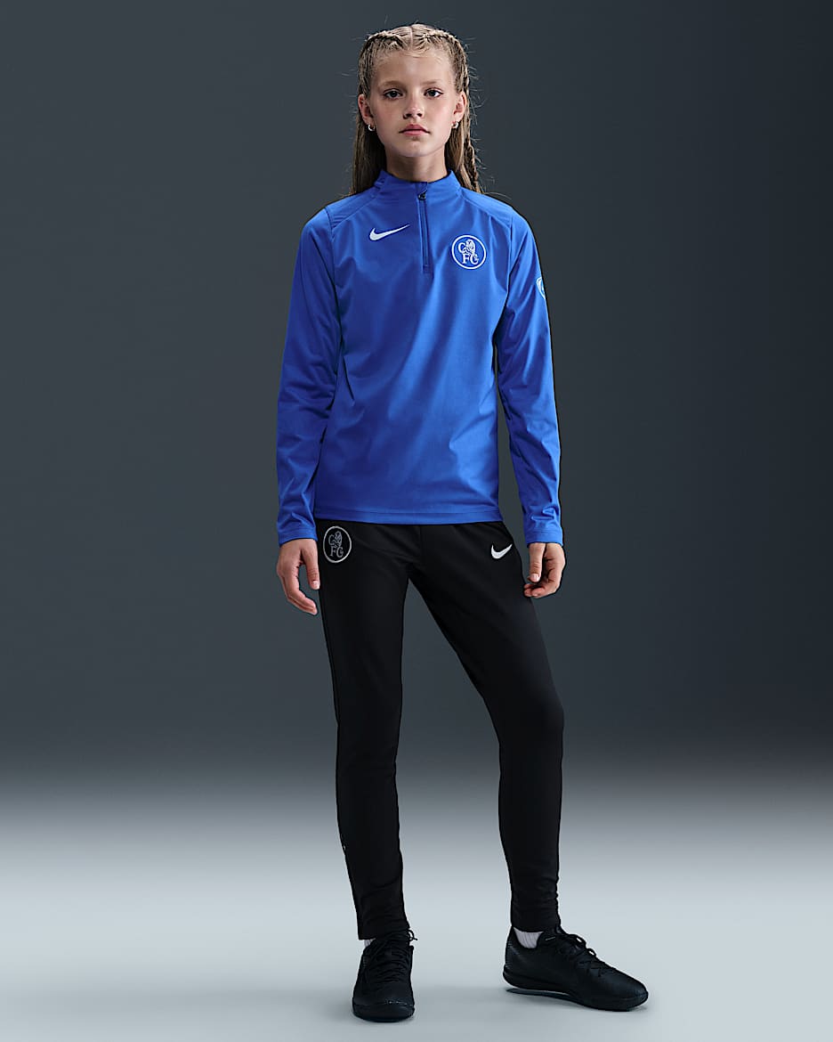 3e pantalon de foot en maille Nike Dri-FIT Total 90 Chelsea FC Strike pour ado - Noir/Field Silver/Field Silver