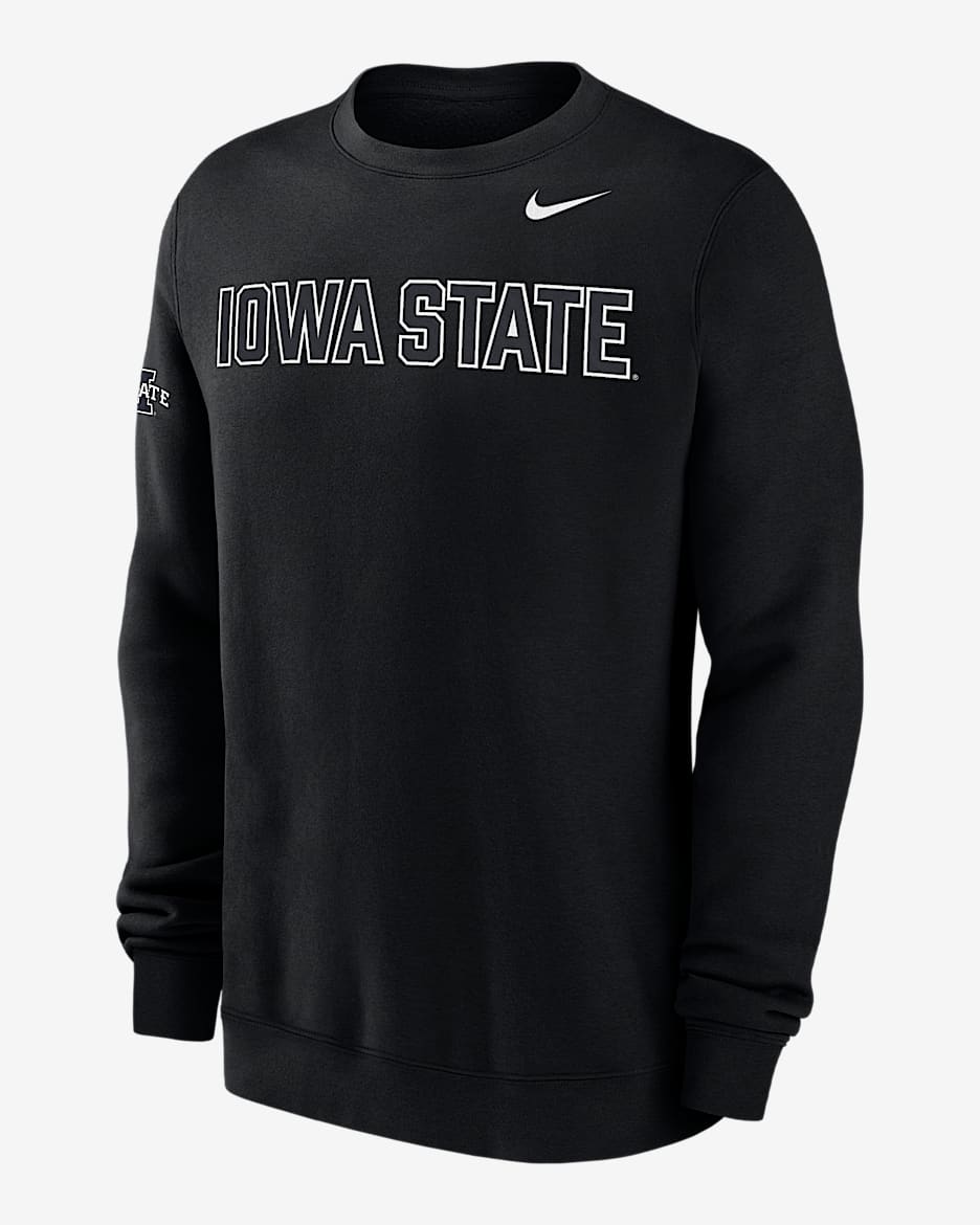 Sudadera de cuello redondo universitaria Nike para hombre Iowa State Club Fleece - Negro