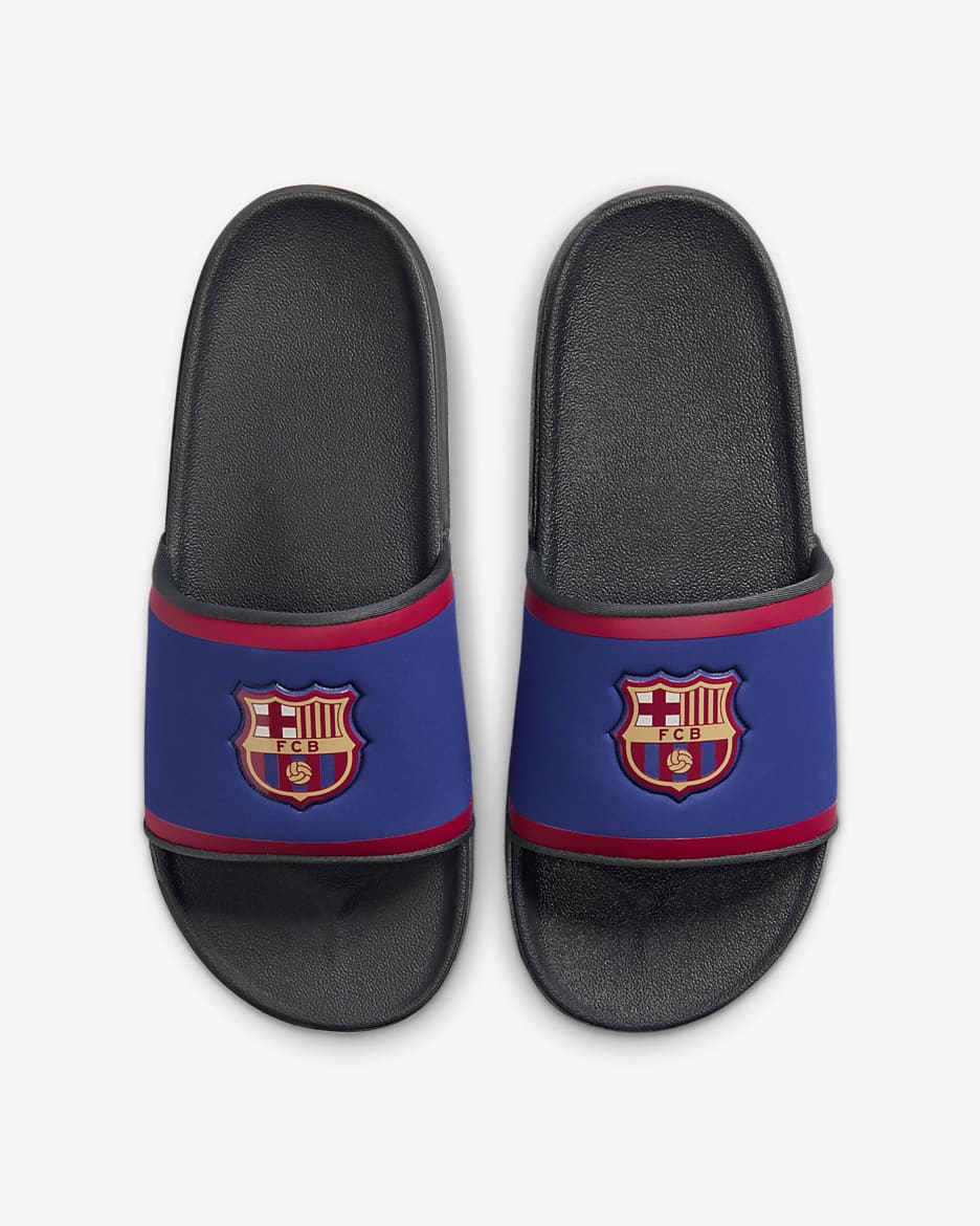 Nike Offcourt (FC Barcelona) Soccer Slides - Deep Royal Blue/Dark Smoke Grey/Noble Red/Club Gold