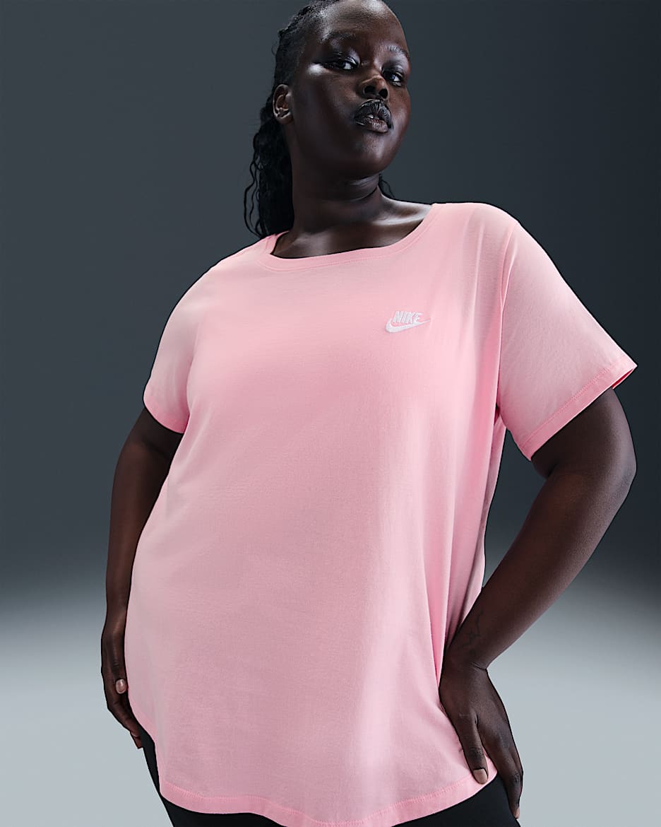Nike Sportswear Club Essentials Women's T-Shirt (Plus Size) - Medium Soft Pink/White/White