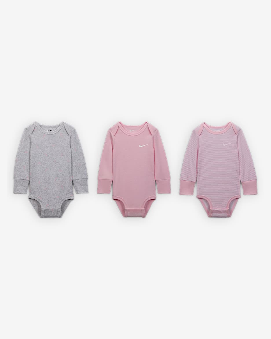 Nike Baby Essentials Baby Long-Sleeve Bodysuits (3 Pack) - Birch Heather