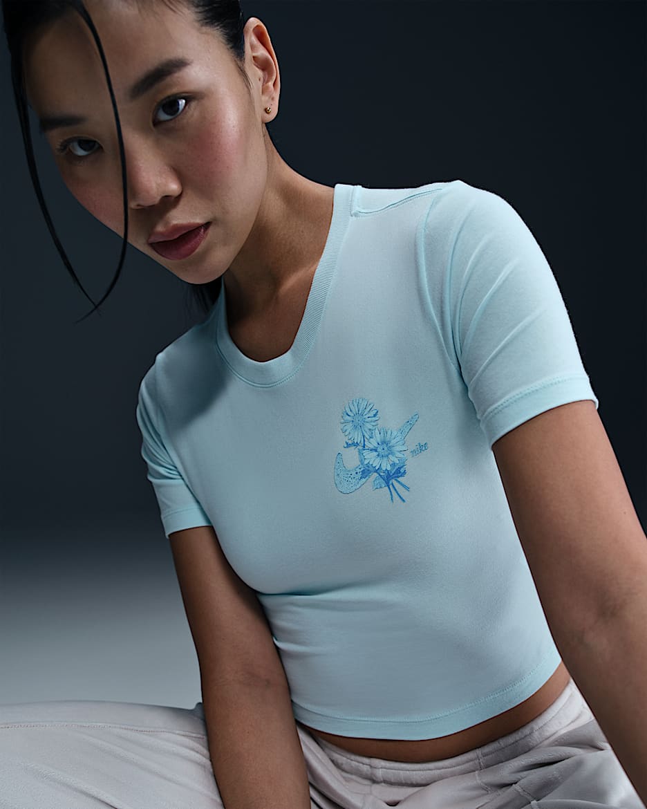 Playera slim cropped para mujer Nike Sportswear Chill Knit - Azul glacial/Azul foto claro
