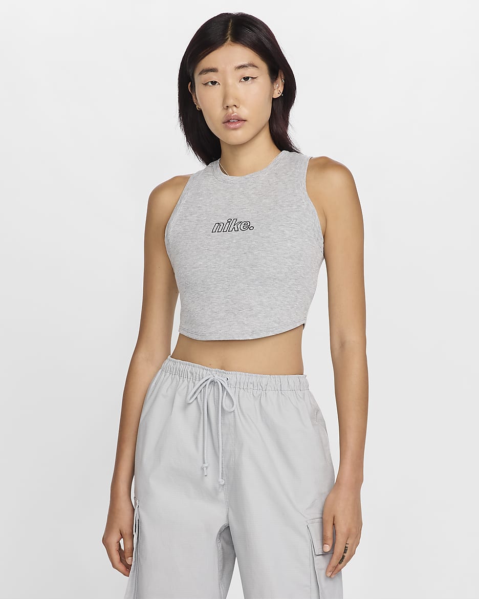 Nike Sportswear Chill Knit Women's Cropped Mini-Rib Tank Top - Dark Grey Heather/Black