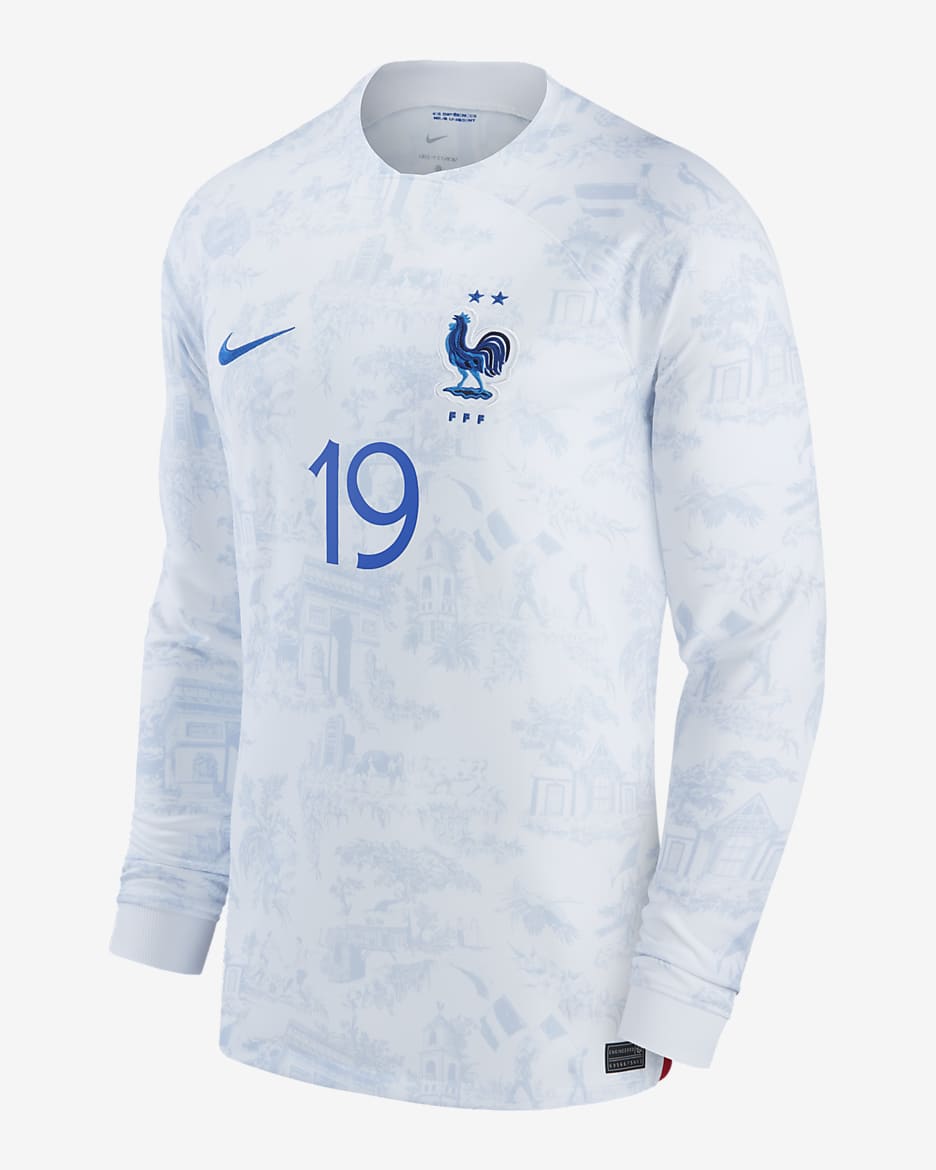 France National Team 2022/23 Stadium Away (Karim Benzema) Men's Nike Dri-FIT Long-Sleeve Soccer Jersey - White