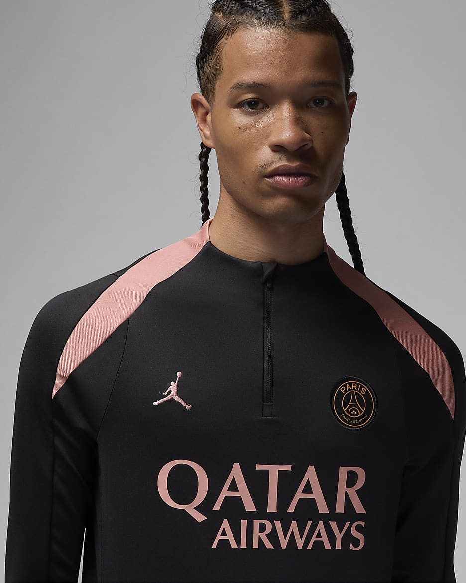 Męska treningowa koszulka piłkarska Jordan Dri-FIT Paris Saint-Germain Strike (wersja trzecia) - Czerń/Rust Pink/Rust Pink