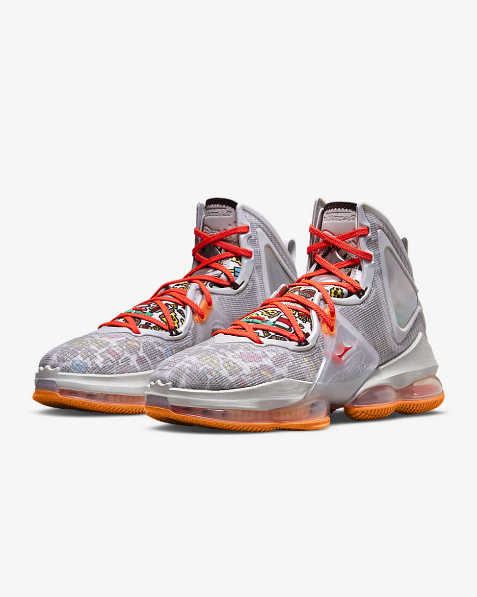 LeBron 19 Basketball Shoes - Grey Fog/Total Orange/Bright Crimson/Roma Green