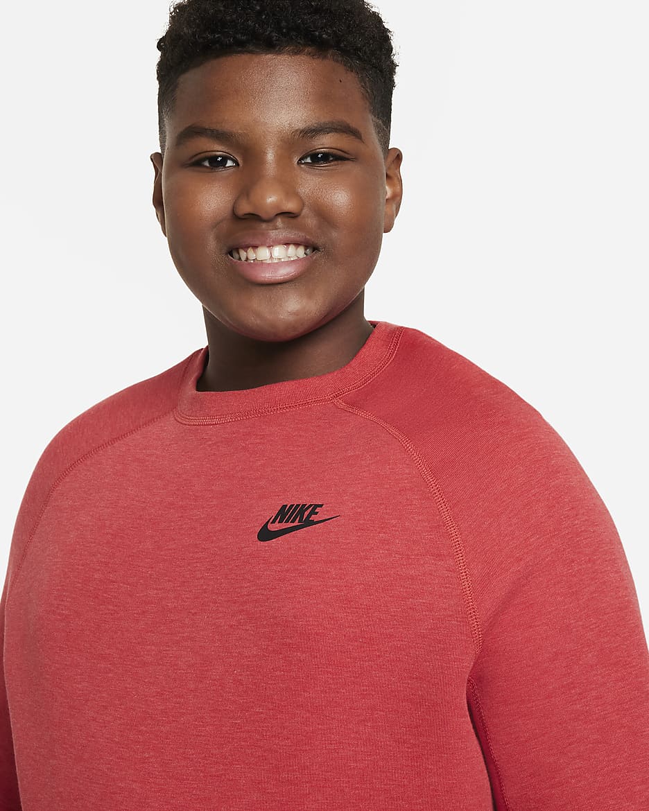 Nike Sportswear Tech Fleece Big Kids' (Boys') Sweatshirt (Extended Size) - Light University Red Heather/Black/Black