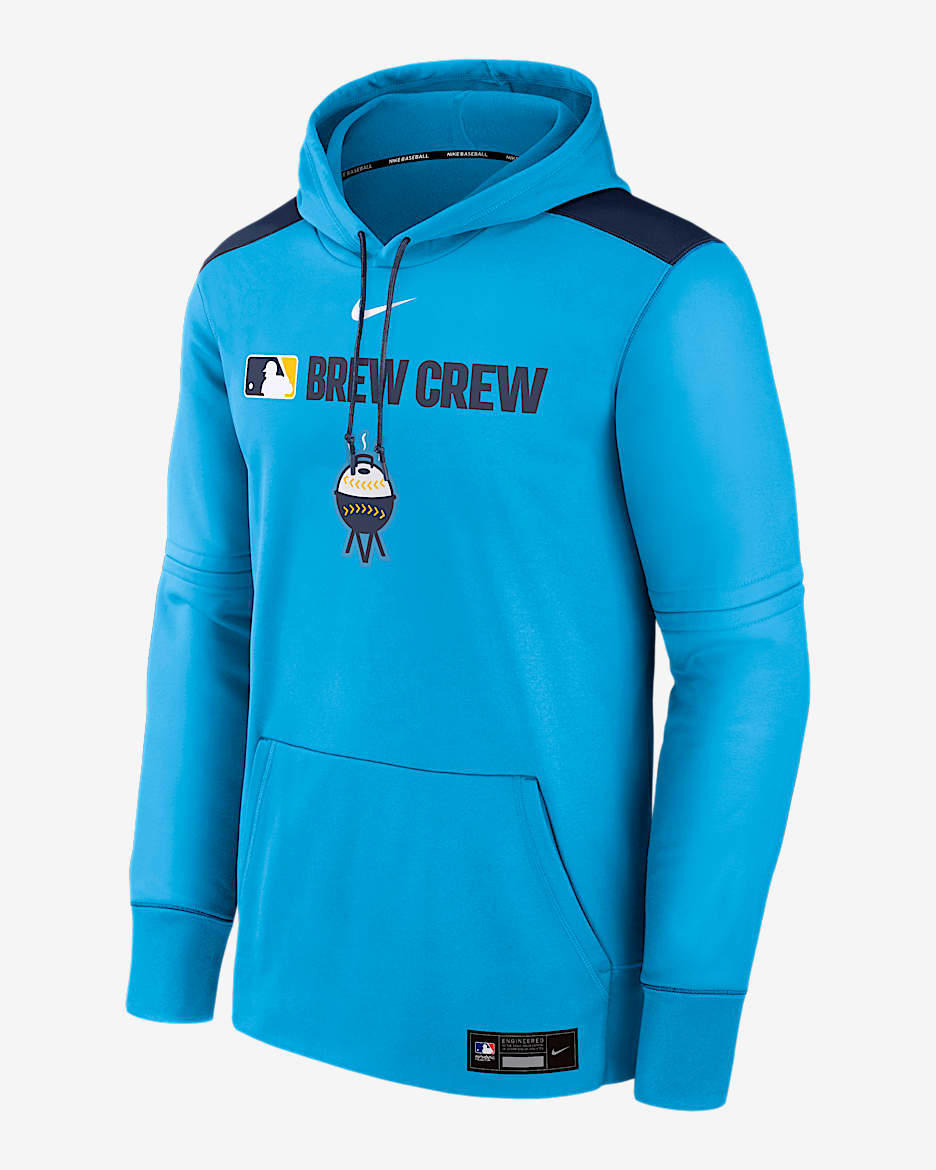 Milwaukee Brewers Authentic Collection City Connect Men's Nike Therma MLB Pullover Hoodie - Blue