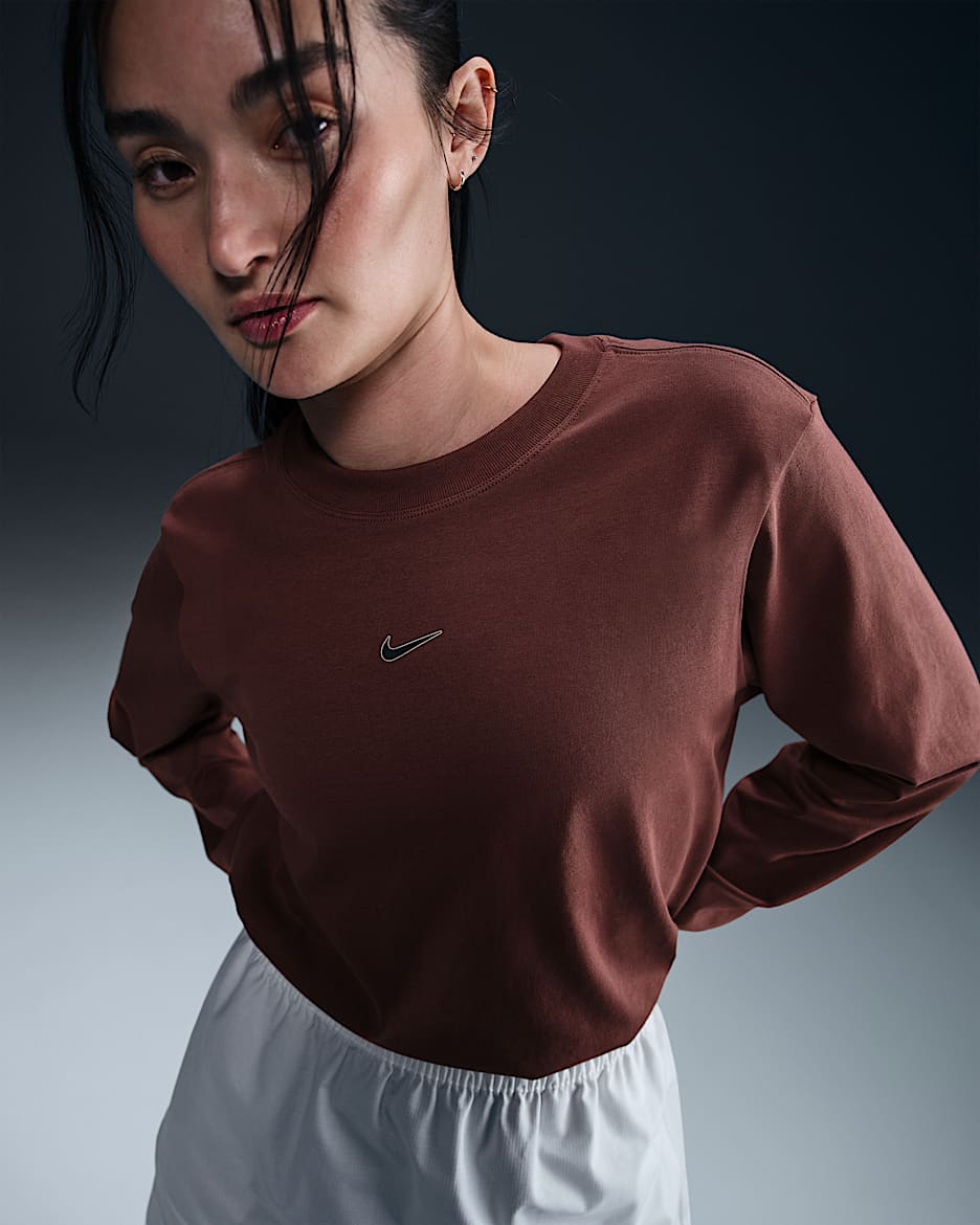 ナイキ スポーツウェア ウィメンズ ルーズ ロングスリーブ Tシャツ - レッドセピア