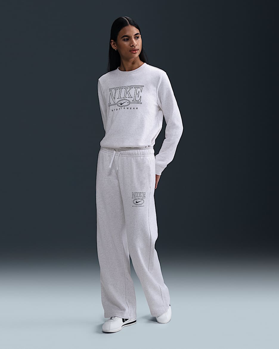 Nike Sportswear Club Fleece Women's Mid-Rise Wide-Leg Graphic Pants - Birch Heather/Summit White