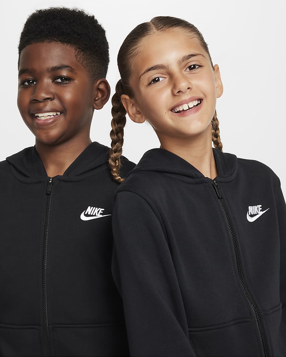 Nike Club Fleece Big Kids' French Terry Full-Zip Hoodie - Black/White