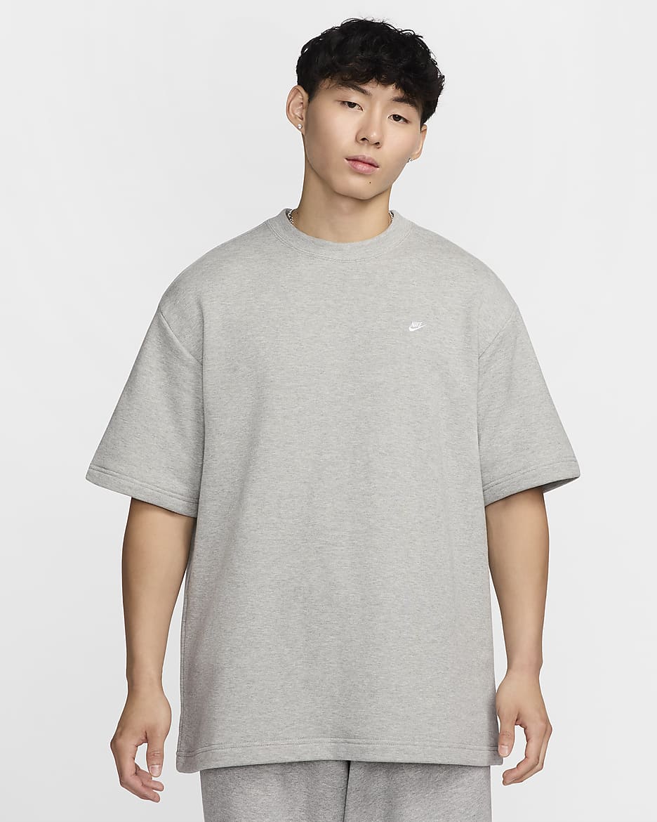 Nike Sportswear Men's French Terry Short-Sleeve Top - Dark Grey Heather/White