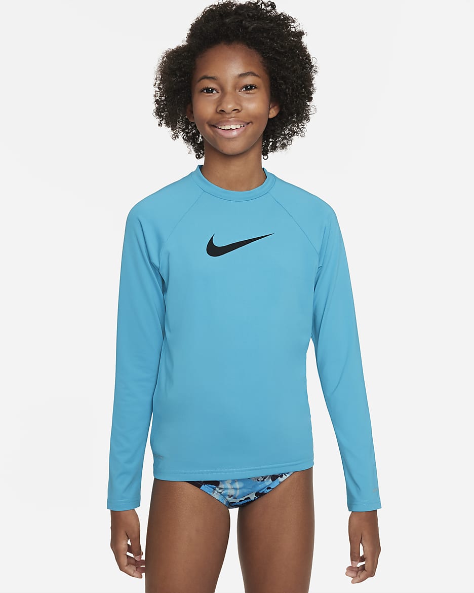 Camiseta Hydroguard de manga larga para niña talla grande Nike Swoosh - Azul relámpago