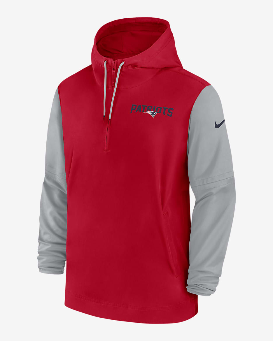 New England Patriots Sideline Pre-Game Player Men's Nike NFL 1/2-Zip Hooded Jacket - Red