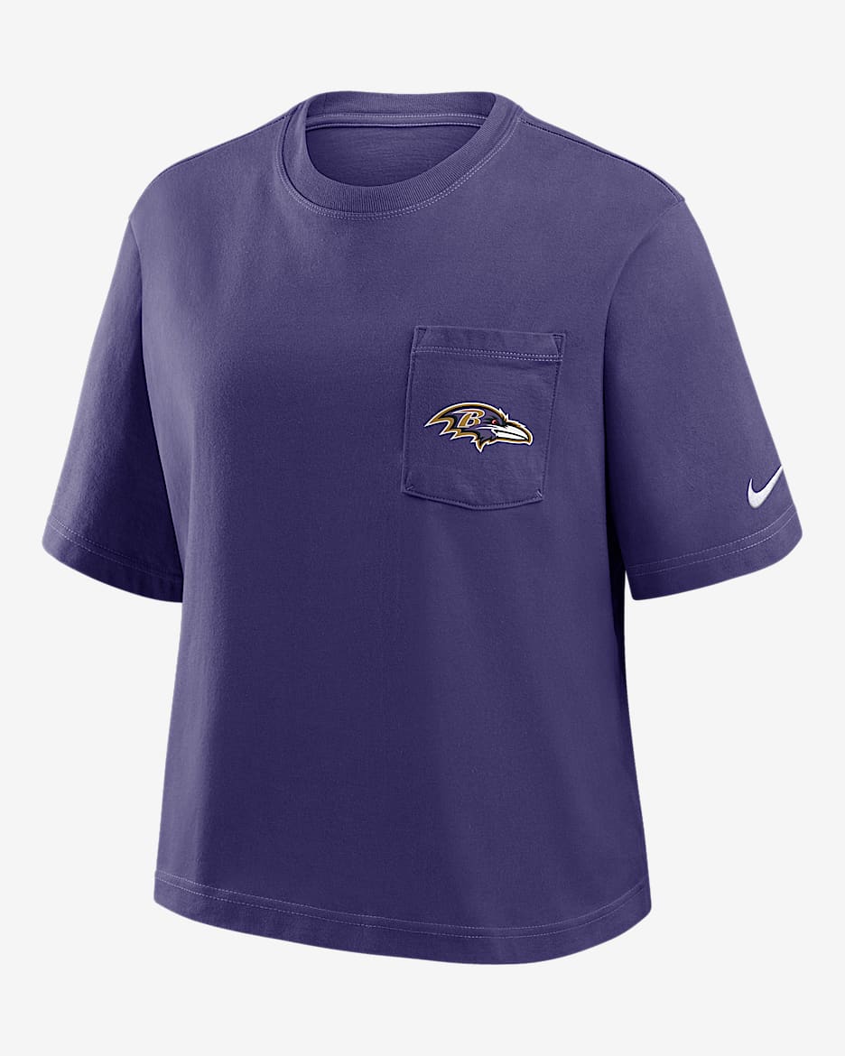 Baltimore Ravens Rewind Pocket Boxy Women's Nike NFL T-Shirt - Purple