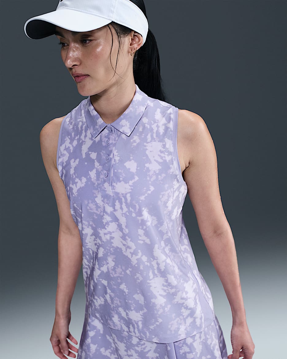 Nike Victory Women's Dri-FIT Sleeveless Printed Golf Polo - Lilac Ice/White