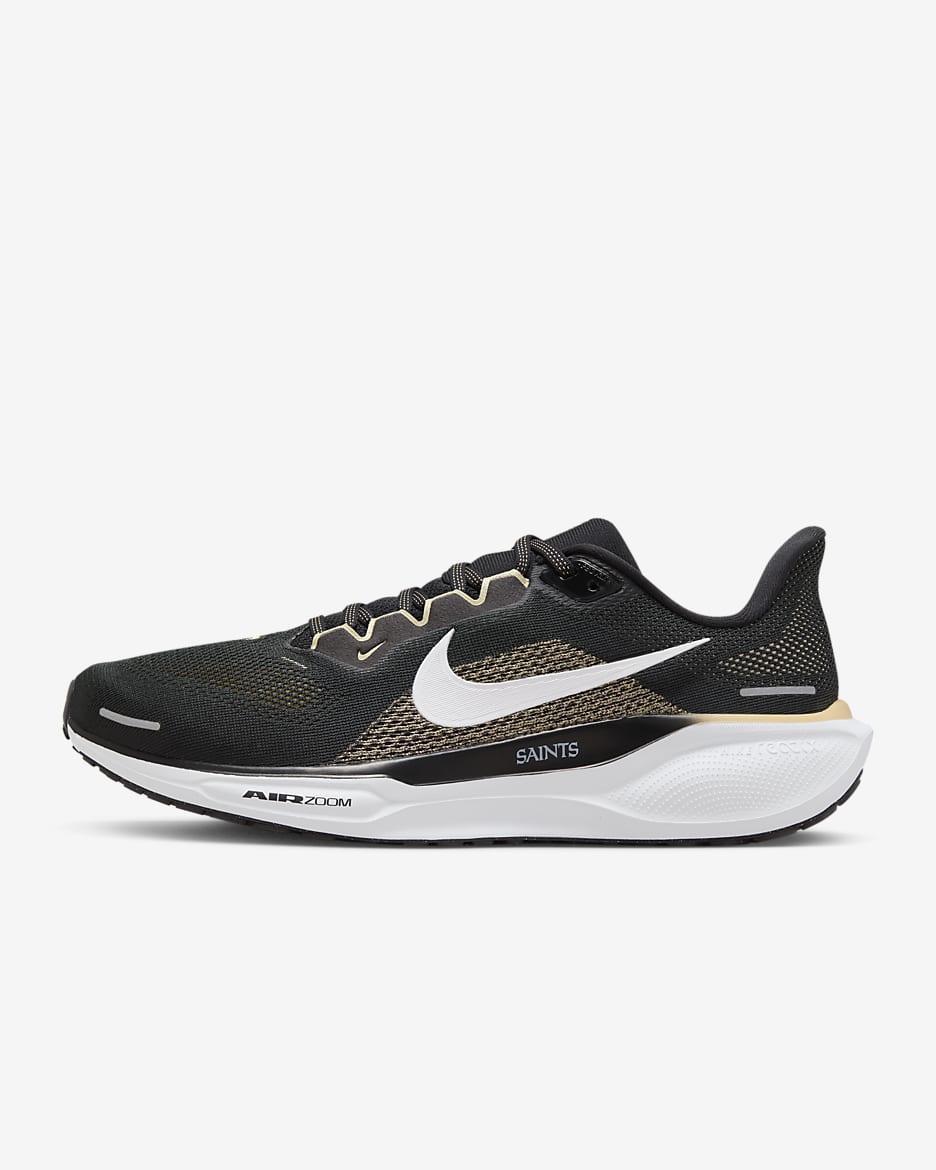 Nike Pegasus 41 NFL New Orleans Saints Men's Road Running Shoes - Black/White/Team Gold/White