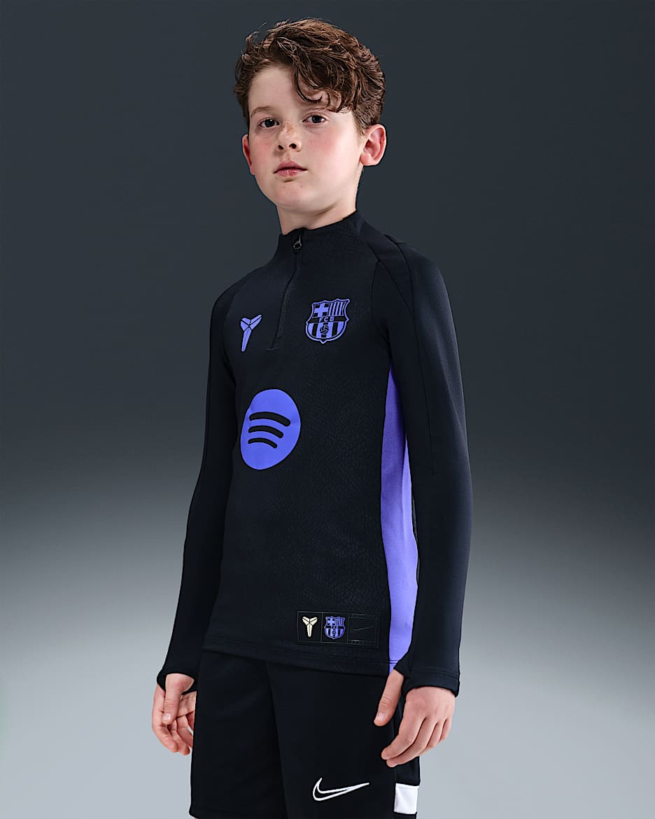 FC Barcelona Strike Away Kobe Pre-Match-Fußball-Drill-Oberteil mit Dri-FIT-Technologie (ältere Kinder) - Schwarz/Schwarz/Persian Violet/Persian Violet