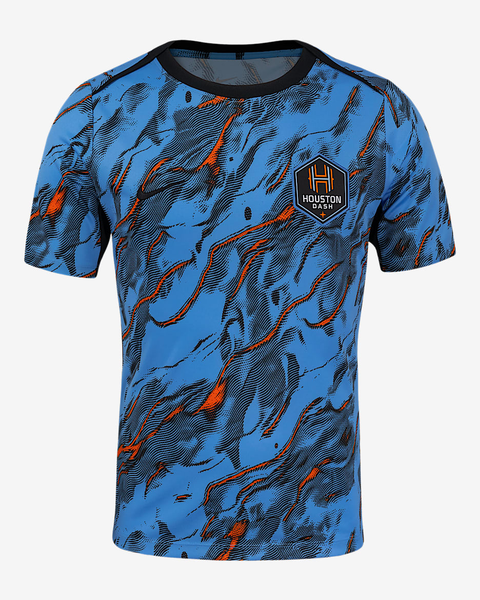 Playera de manga corta Nike de la NWSL para antes del partido para hombre Houston Dash 2025 - Burdeos enérgico/Rojo gimnasio