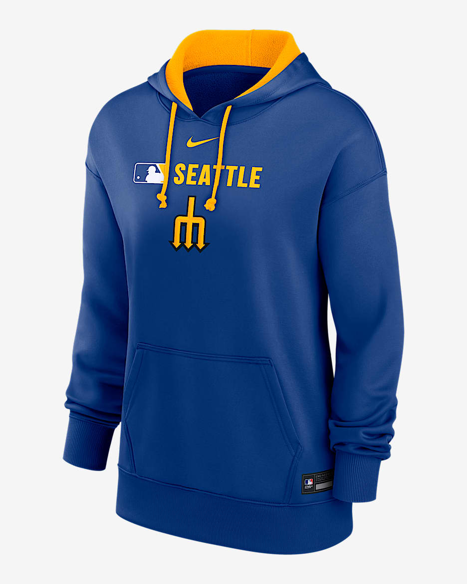 Sudadera con gorro sin cierre Nike Therma de la MLB para mujer Seattle Mariners Authentic Collection City Connect - Azul marino