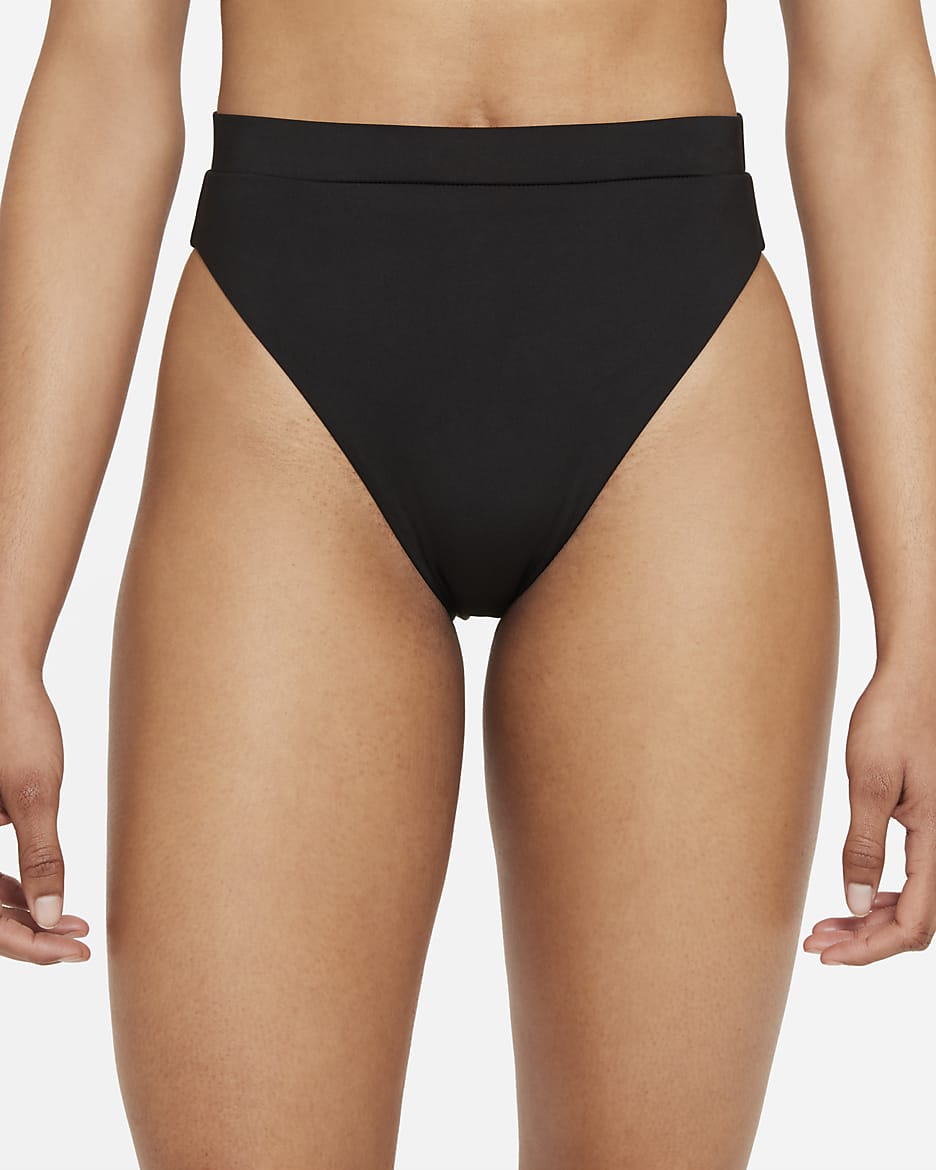 Slip da bagno a vita alta Nike Essential - Donna - Nero/Bianco