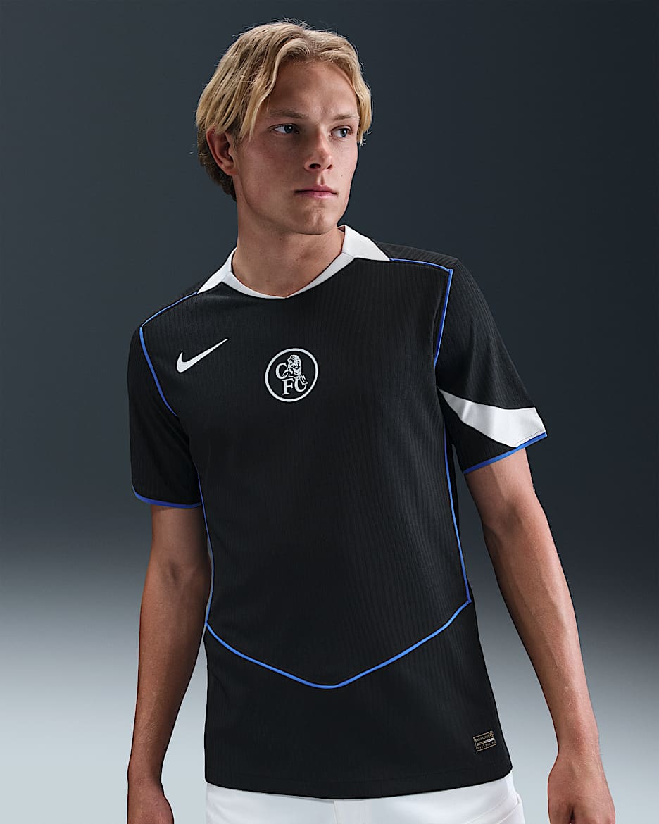 Chelsea FC 2025/26 Match Derde Nike Total 90 authentiek voetbalshirt met Dri-FIT ADV voor heren - Zwart/Field Silver/Game Royal/Field Silver