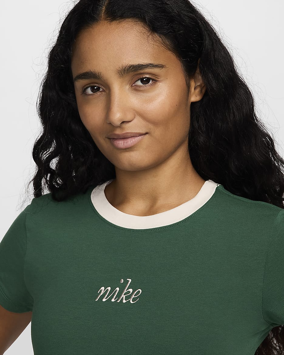 Nike Sportswear Chill Knit Women's Slim Cropped Tee - Gorge Green/Light Orewood Brown