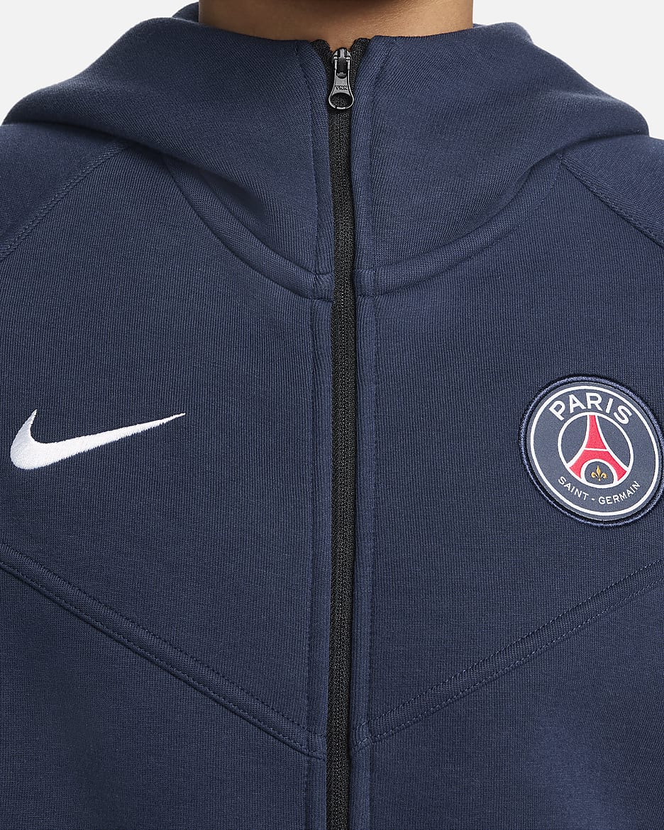 Sweat à capuche et zip Nike Football Paris Saint-Germain Tech Fleece Windrunner pour femme - Midnight Navy/Blanc