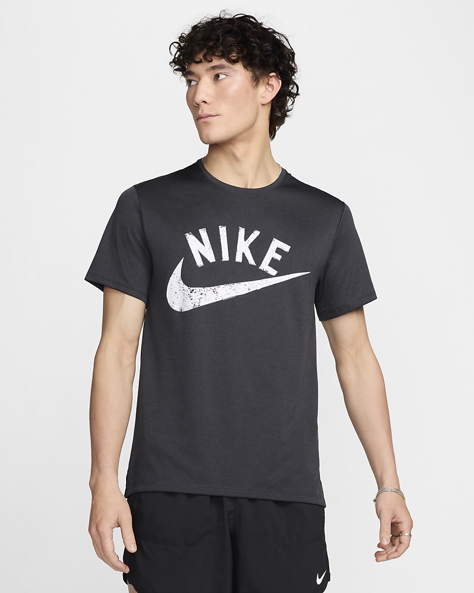 Nike Miler Men's Dri-FIT Short-Sleeve Running Top - Anthracite/Black/Heather/White