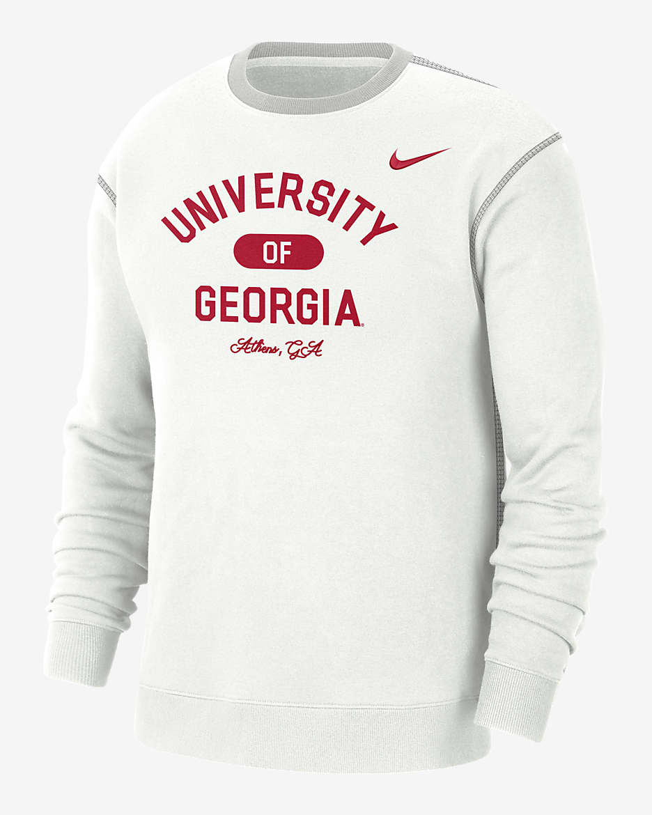 Sudadera de cuello redondo universitaria Nike para hombre Georgia - Blanco cumbre/Gris niebla/Rojo universitario