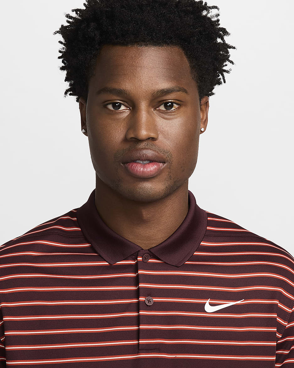 Nike Dri-FIT Victory Men's Striped Golf Polo - Burgundy Crush/Dragon Red/White