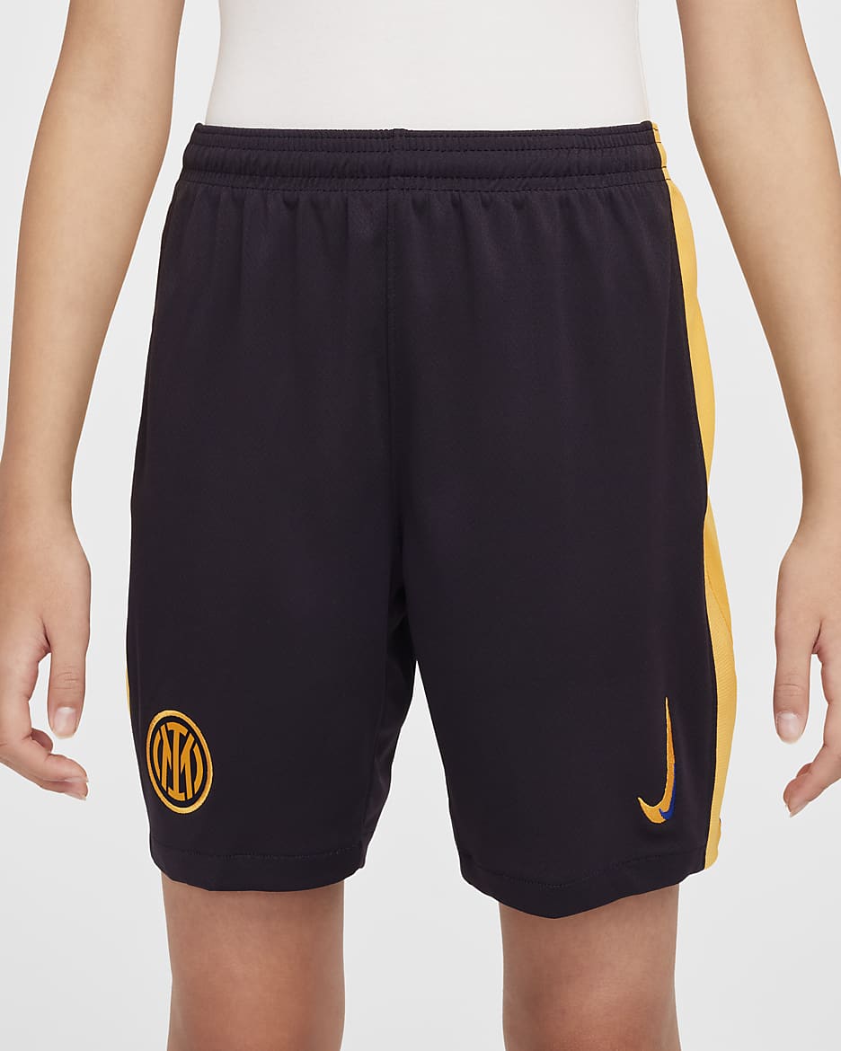 Inter Milan 2024/25 Stadium Derde Nike Dri-FIT replicavoetbalshorts voor kids - Blackened Blue/University Gold/Lyon Blue