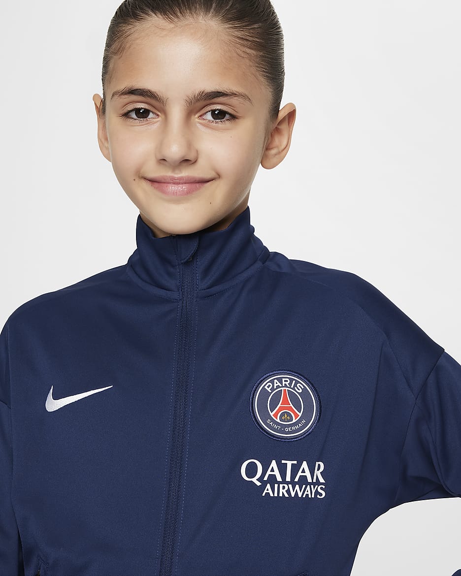 Paris Saint-Germain Academy Pro Nike Dri-FIT Örgü Genç Çocuk Futbol Eşofmanı - Midnight Navy/Beyaz