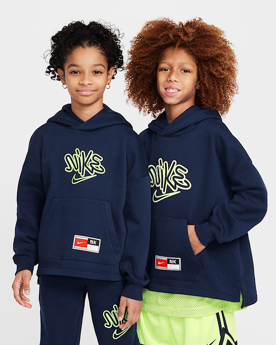 Nike Culture of Basketball Older Kids' Fleece Pullover Basketball Hoodie - Obsidian/Light Lemon Twist