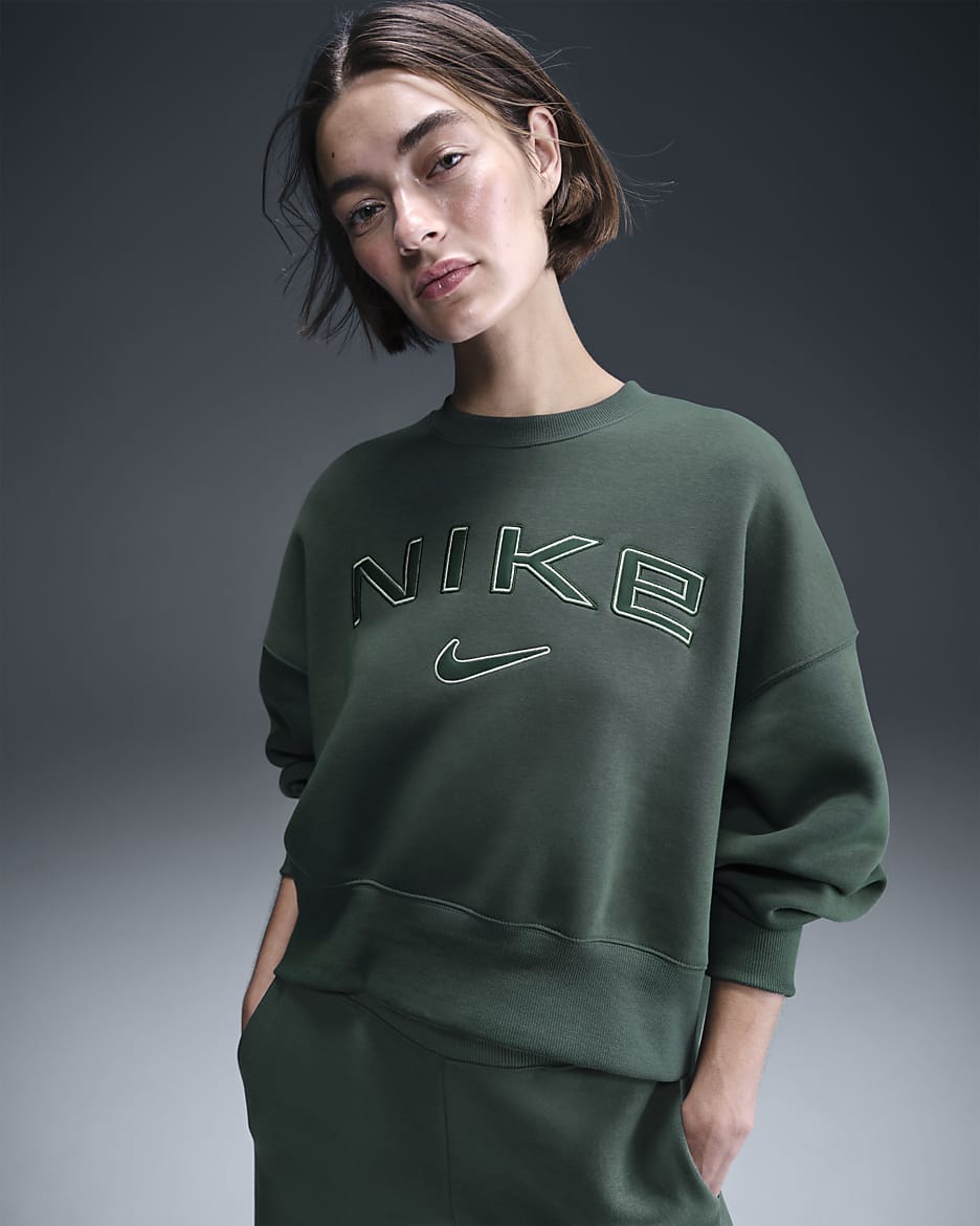 Nike Sportswear Phoenix Fleece Women's Over-Oversized Crew-Neck Logo Sweatshirt - Vintage Green/Jade Horizon/Pro Green