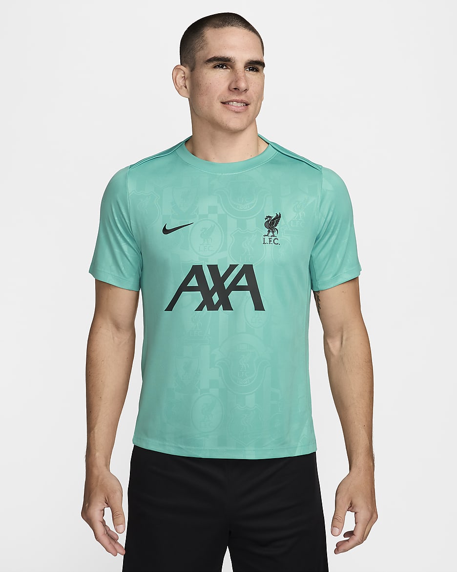 Liverpool F.C. Academy Pro Men's Nike Dri-FIT Football Pre-Match Short-Sleeve Top - Washed Teal/Night Forest/Night Forest