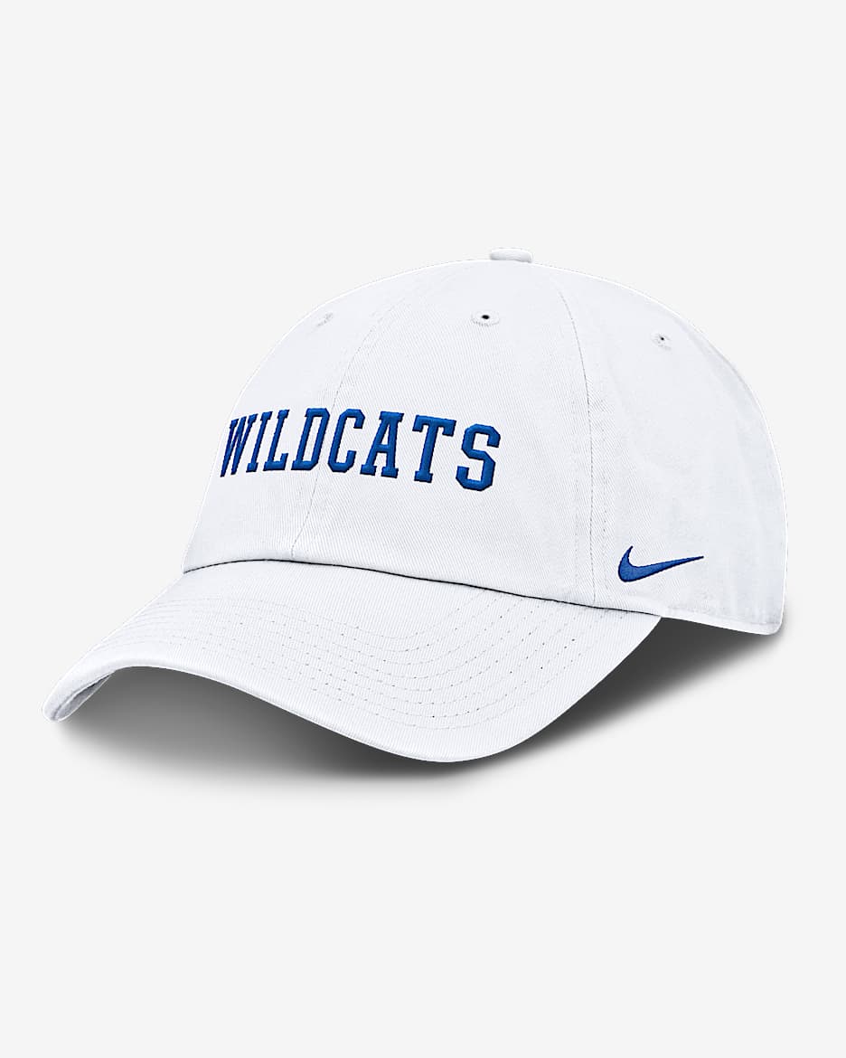 Gorra universitaria Nike ajustable para hombre Kentucky Wildcats Core Club Mascot Wordmark - Blanco
