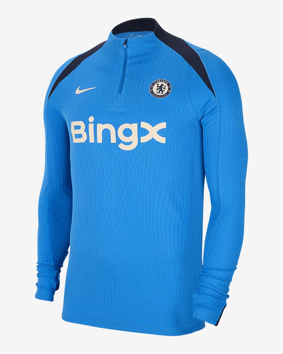 Chelsea F.C. Strike Elite Men's Nike Dri-FIT ADV Football Knit Drill Top - Light Photo Blue/Obsidian/Guava Ice