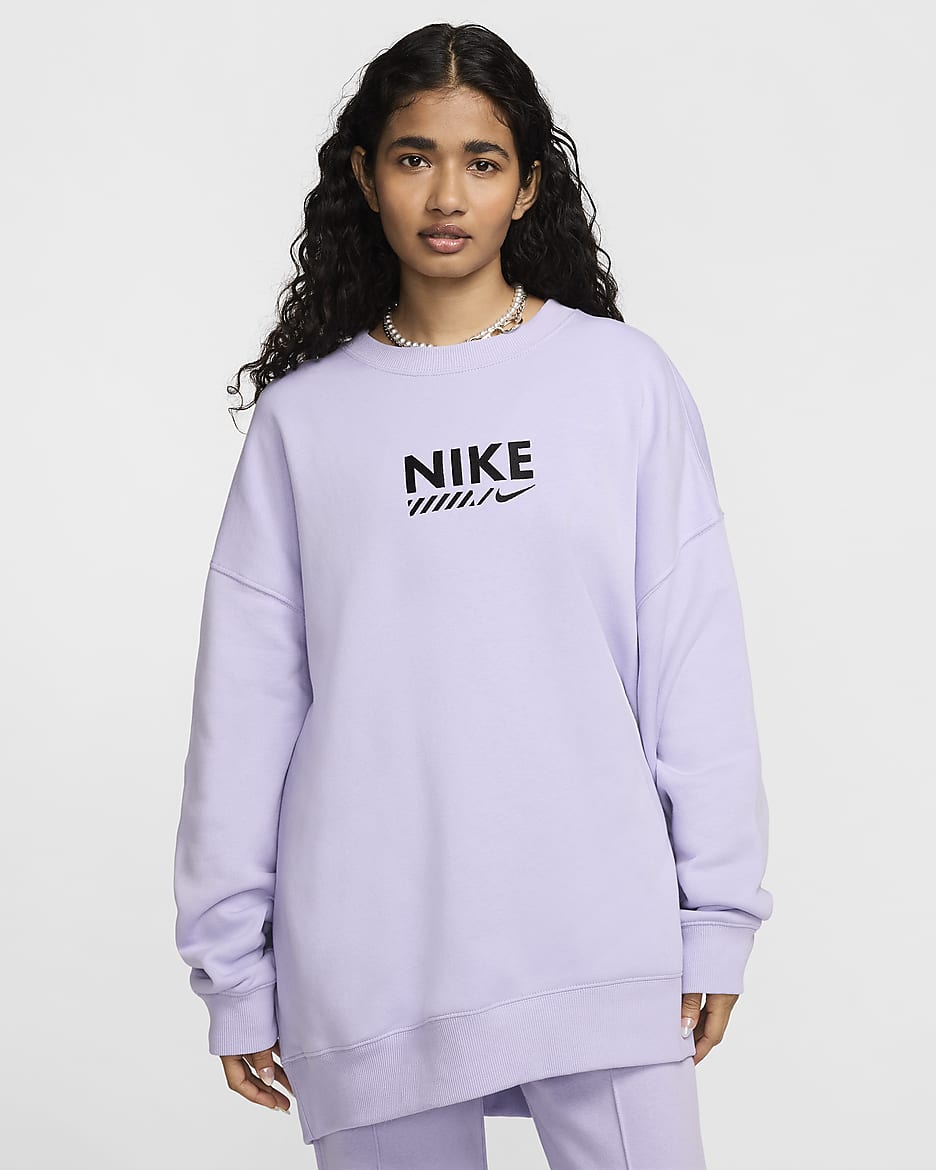 Sweat oversize à col ras-du-cou en tissu Fleece Nike Sportswear pour femme - Hydrangeas