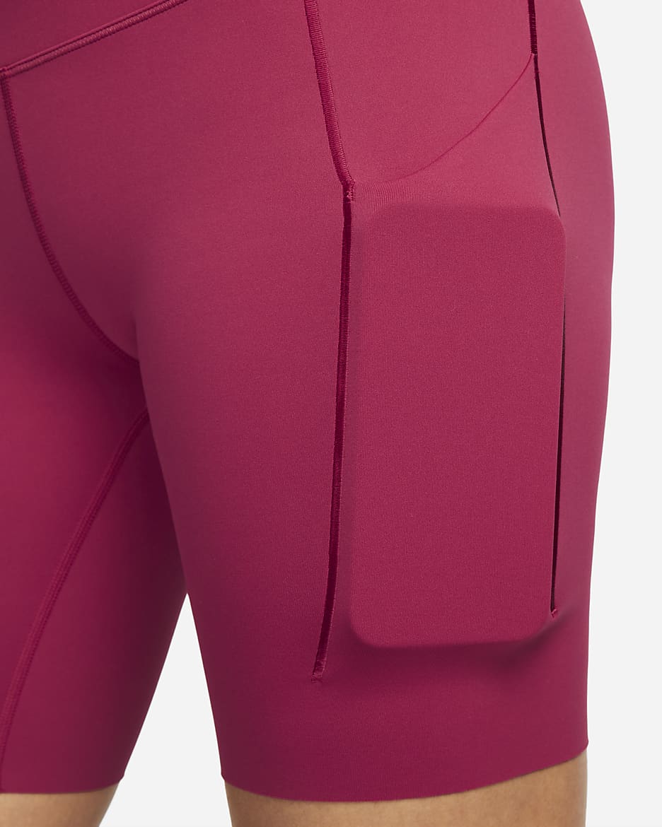 Shorts de ciclismo con bolsillos de 20 cm de tiro alto y media sujeción para mujer Nike Universa - Rojo noble/Negro