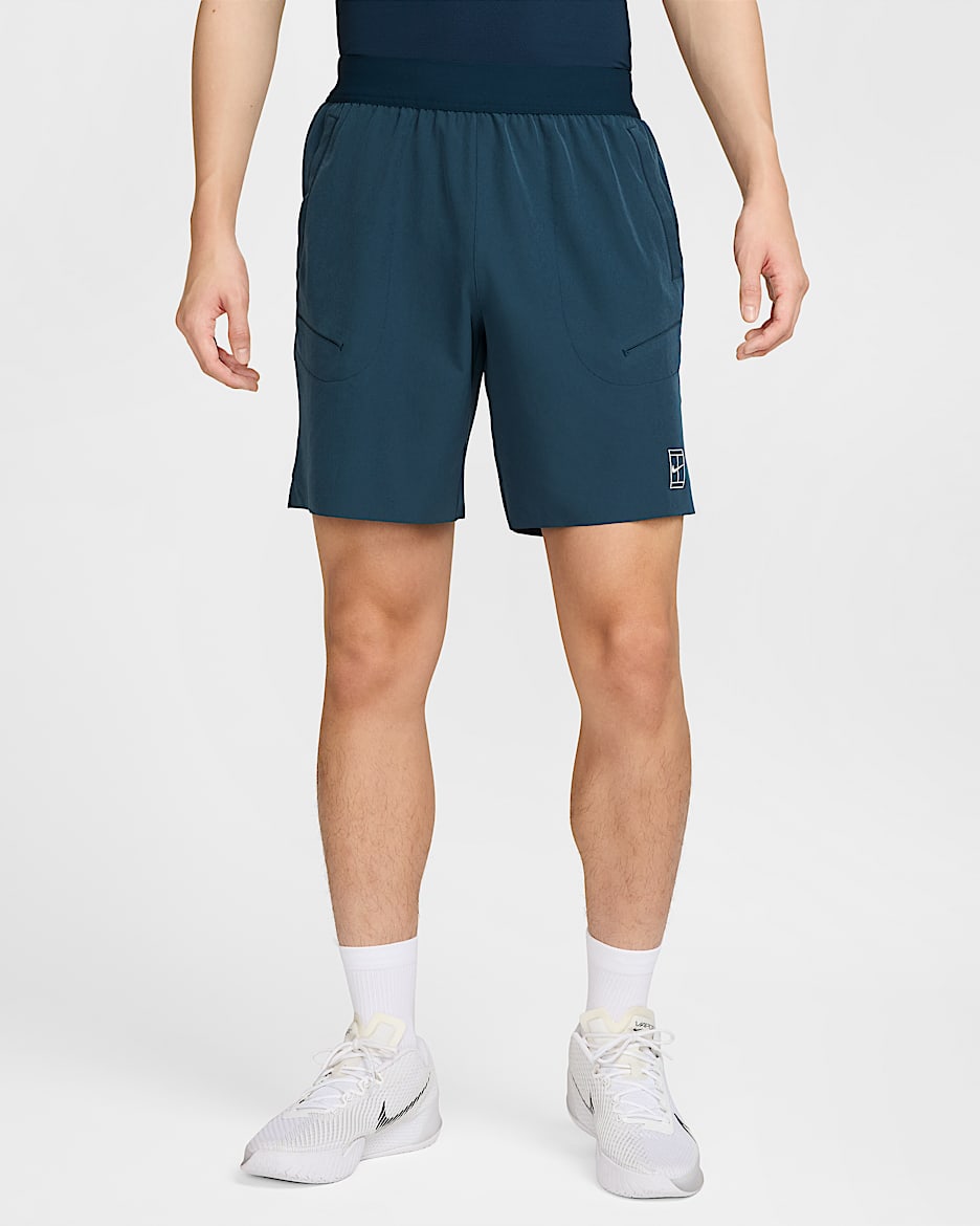 Shorts de tenis Dri-FIT de 20 cm para hombre NikeCourt Advantage - Azul marino militar/Blanco