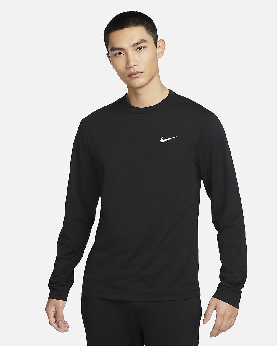 Nike Dri-FIT UV Hyverse Men's Long-Sleeve Fitness Top - Black/White