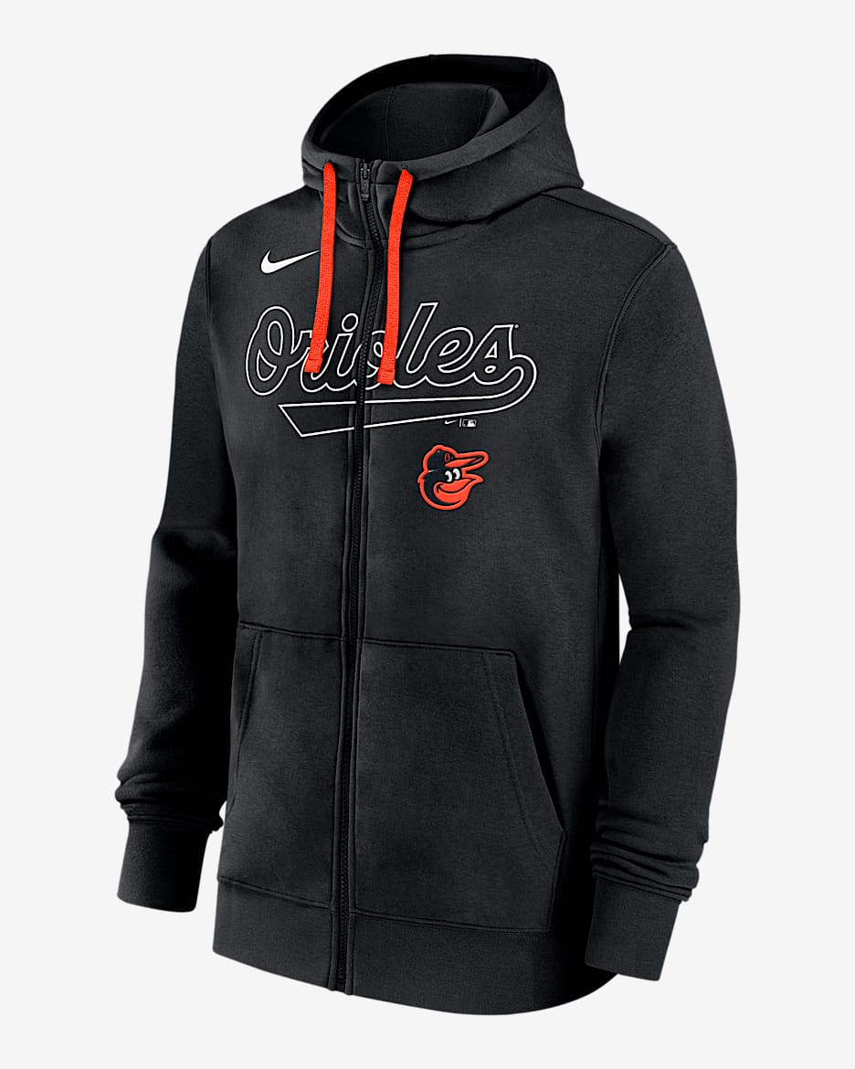 Sudadera con gorro Nike de la MLB de cierre completo para hombre Baltimore Orioles Knockout Script - Negro