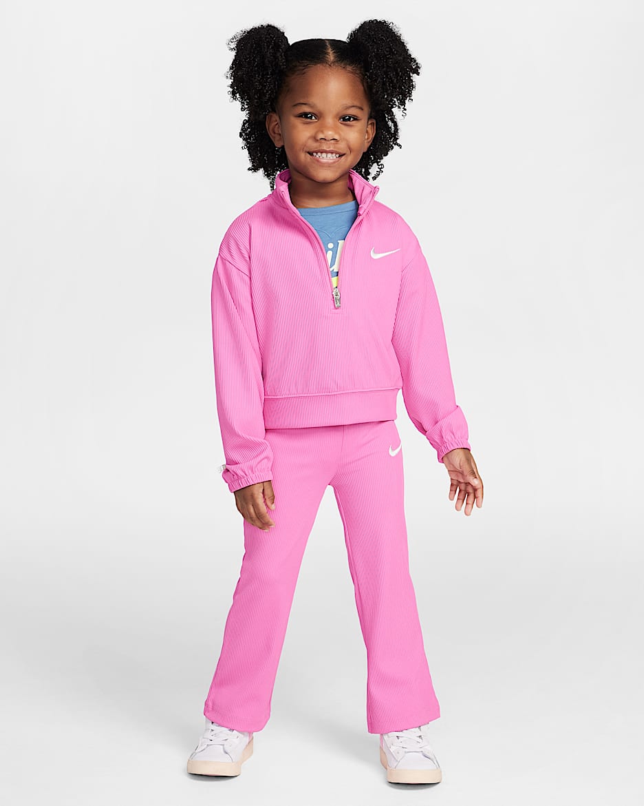   Conjunto de playera y leggings de tela de canalé con cierre de un cuarto infantil Nike Game, Swoosh, Match! - Rosa alegre
