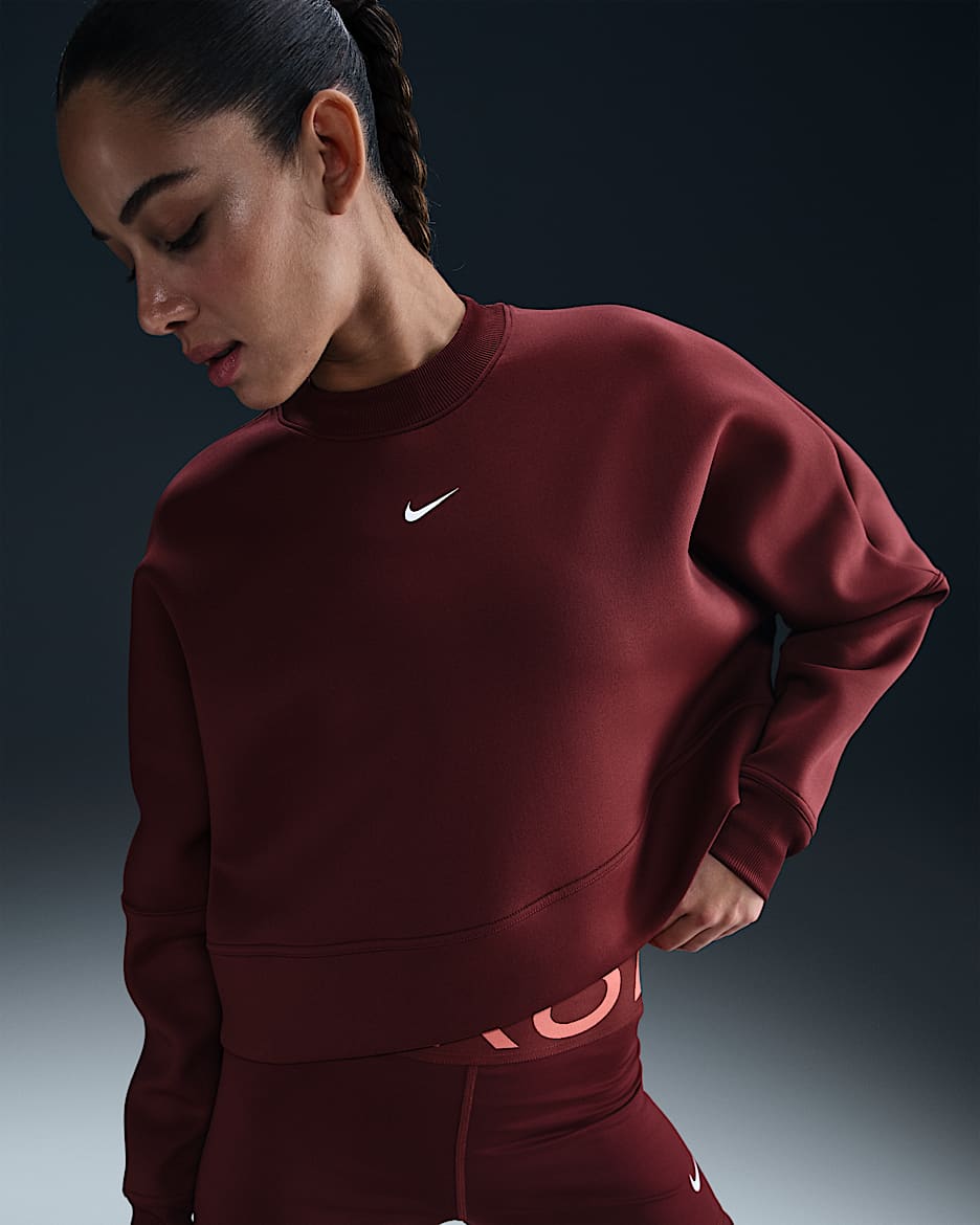 Haut court à col ras-du-cou Dri-FIT Nike Prima pour femme - Dark Team Red/Magic Ember/Blanc