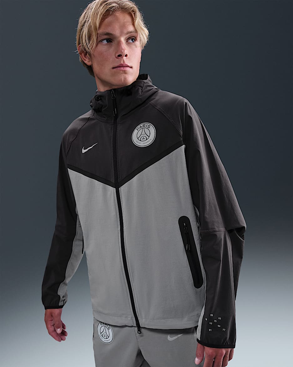 Paris Saint-Germain Tech Windrunner Men's Nike Football Full-Zip Woven Jacket - Anthracite/Particle Grey/Particle Grey