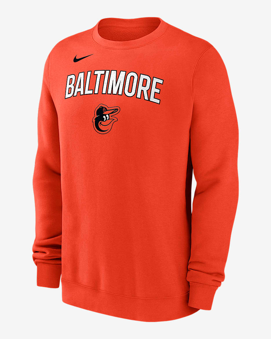 Sudadera de cuello redondo sin cierre Nike de la MLB para hombre Baltimore Orioles - Naranja