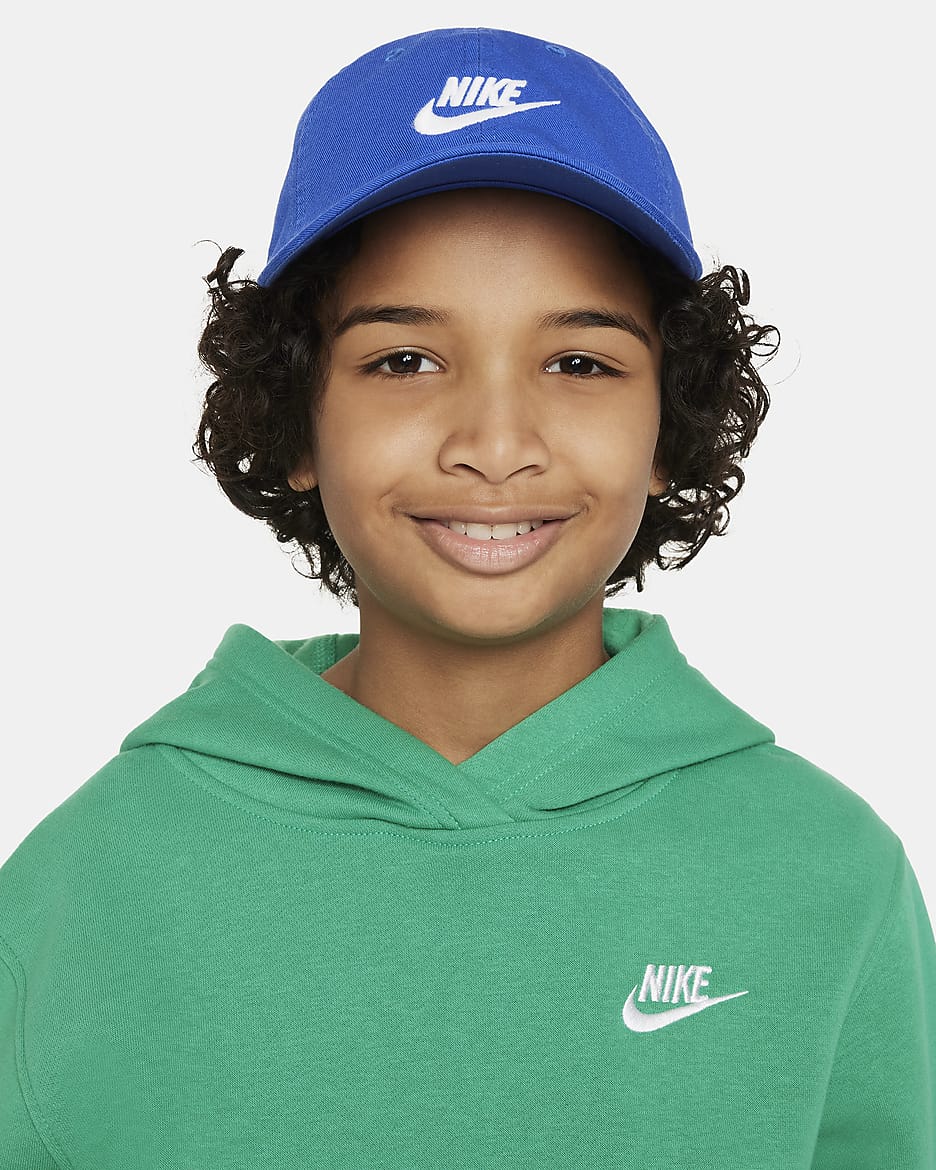 Boné com efeito lavado não estruturado Futura Nike Club para criança - Game Royal/Branco